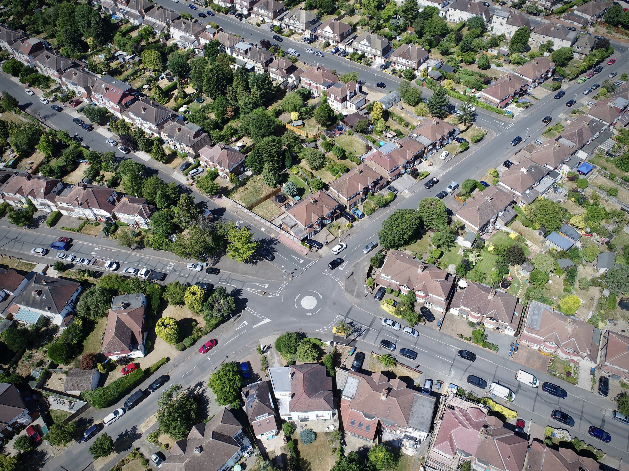 aerial shot cityscape central intersection with traffic