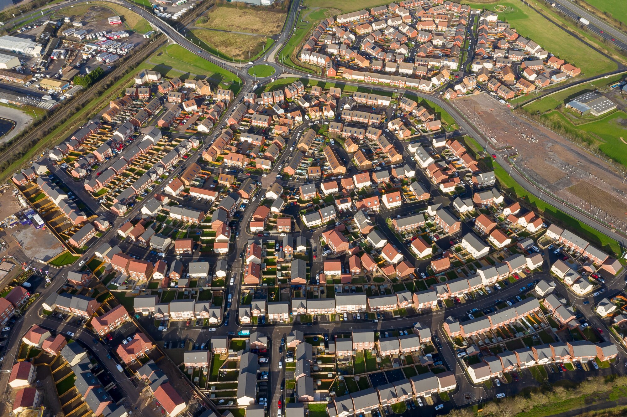 aerial view new houses bridgwater somerset uk